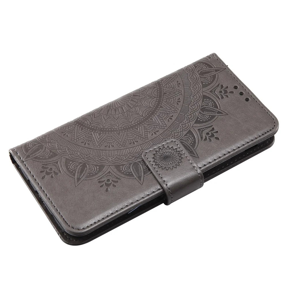 Imprint Flower PU Leather Wallet Case for Samsung Galaxy J3 Pro (2017) / J3 (2017) EU Version - Grey - 5