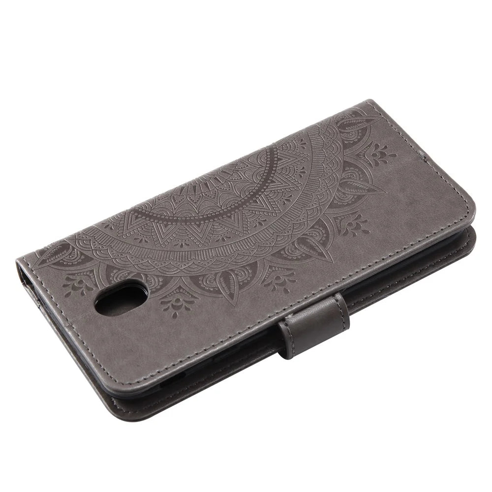 Imprint Flower PU Leather Wallet Case for Samsung Galaxy J3 Pro (2017) / J3 (2017) EU Version - Grey - 6
