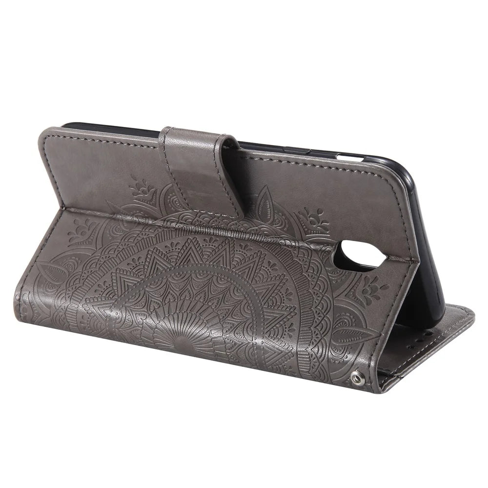 Imprint Flower PU Leather Wallet Case for Samsung Galaxy J3 Pro (2017) / J3 (2017) EU Version - Grey - 7
