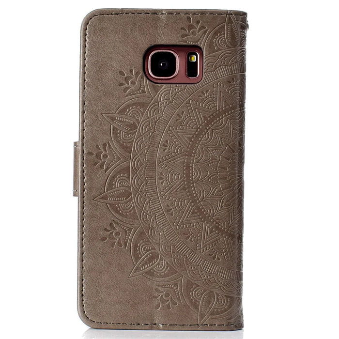 Imprint Flower Leather Wallet Case for Samsung Galaxy S7 edge SM-G935 - Grey - 3