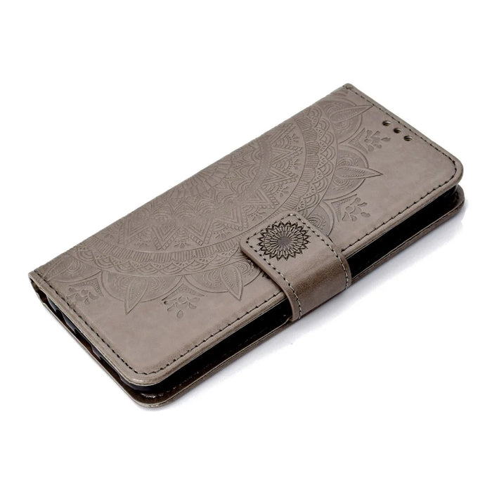 Imprint Flower Leather Wallet Case for Samsung Galaxy S7 edge SM-G935 - Grey - 7