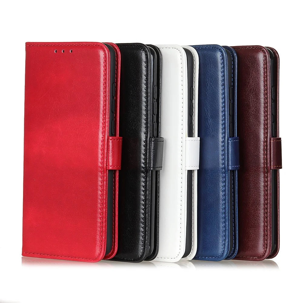 For Samsung Galaxy A51 4G Phone Case Bag Stand Feature Crazy Horse Texture Leather Flip Wallet Phone Folio Cover - Black - 7