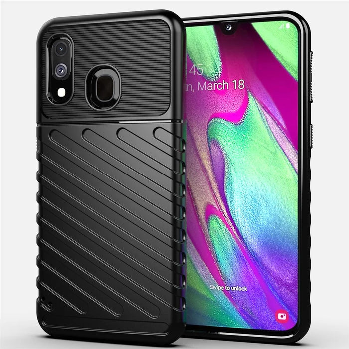 Thunder Series Twill Texture Soft TPU Case for Samsung Galaxy A40 - Black - 1