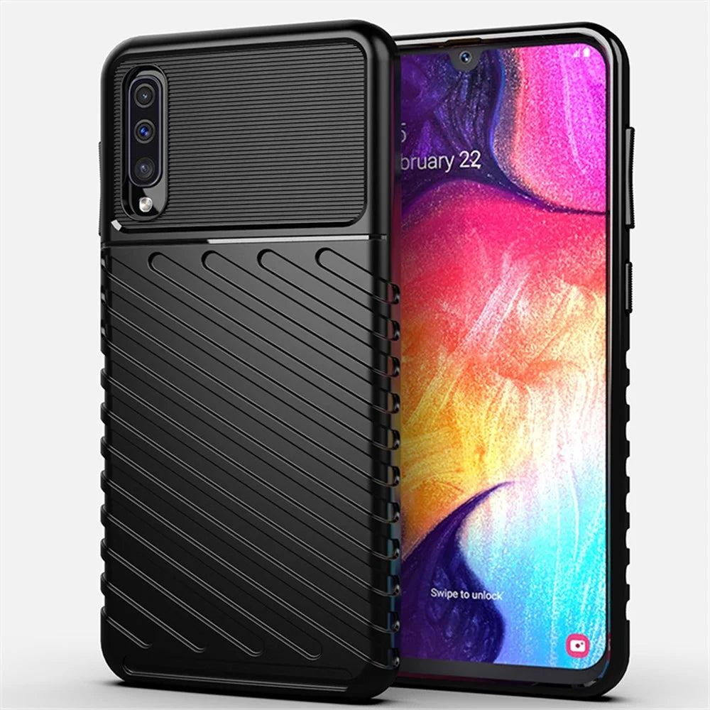 Thunder Series Twill Skin Texture Soft TPU Back Shell for Samsung Galaxy A50 / A50s / A30s - Black - 1