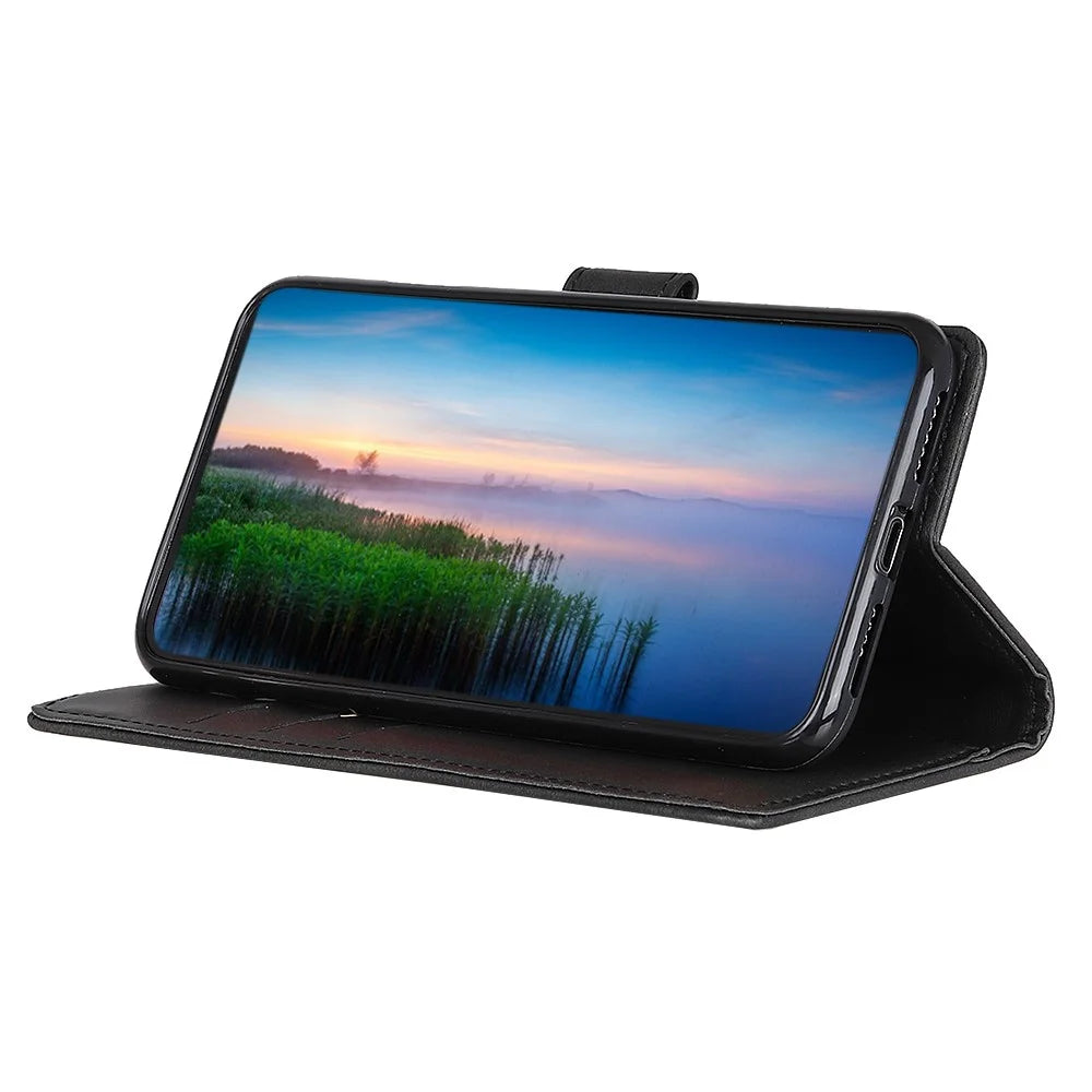 For Samsung Galaxy A51 Protective Phone Case Shockproof Wallet Stand Cover Bi-color Leather Shell - Black - 7