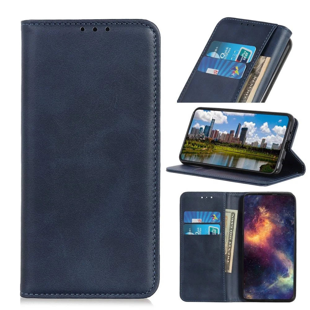 Auto-absorbed Split Leather Wallet Cover for Samsung Galaxy A51 - Blue - 1