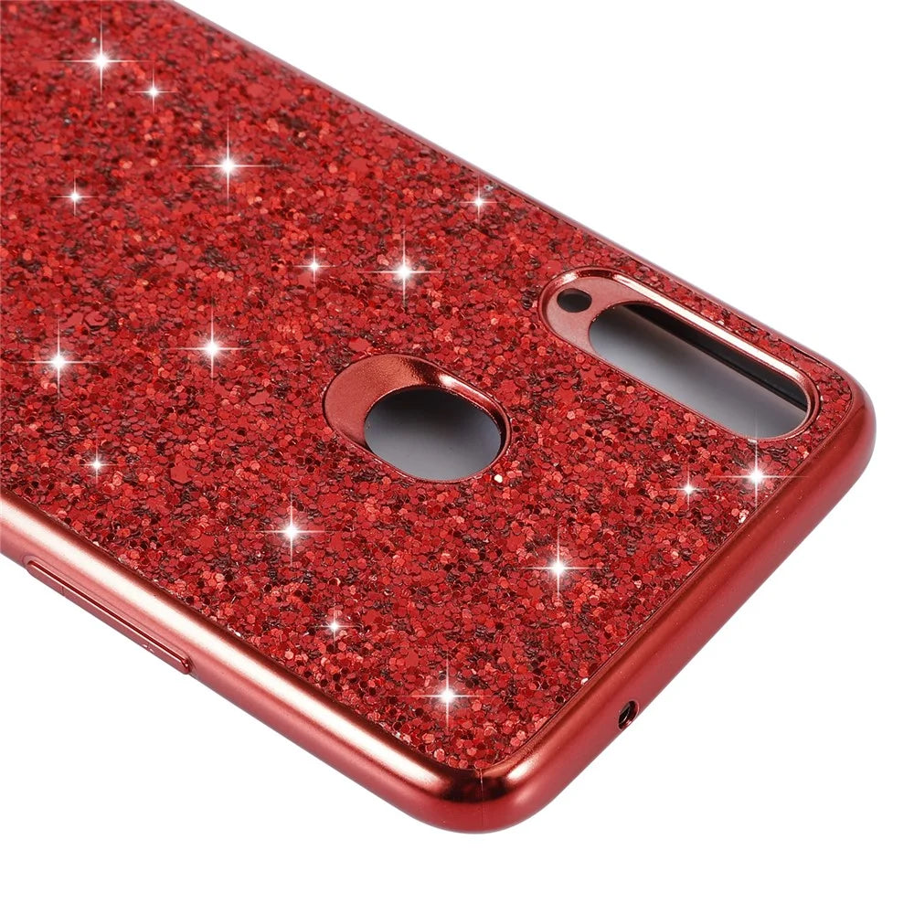 Sparkle Sequins Electroplating TPU Frame+PC Phone Protective Case for Samsung Galaxy A20s - Red - 5