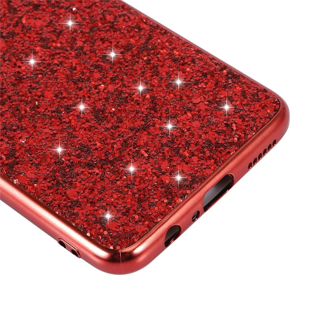 Sparkle Sequins Electroplating TPU Frame+PC Phone Protective Case for Samsung Galaxy A20s - Red - 6