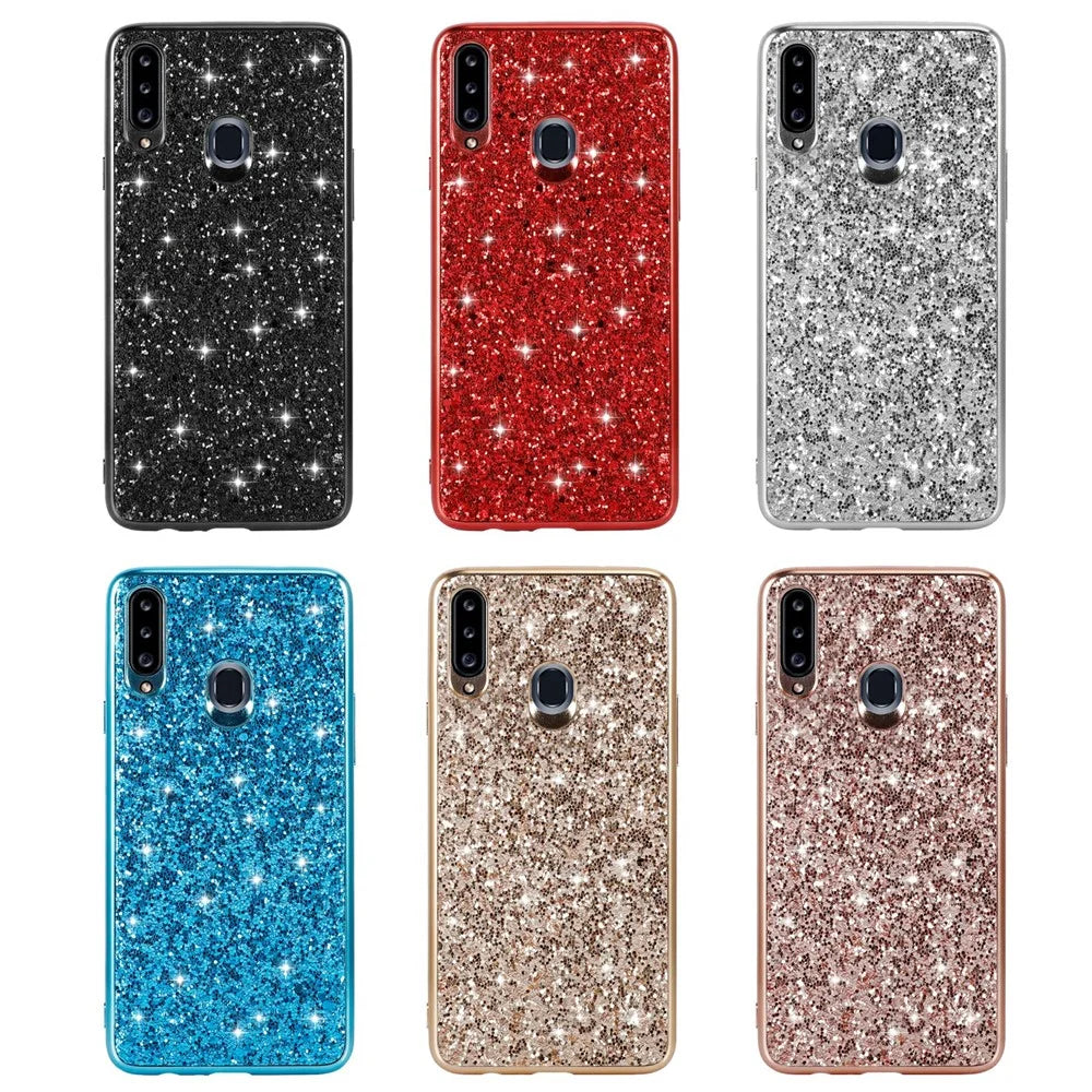 Sparkle Sequins Electroplating TPU Frame+PC Phone Protective Case for Samsung Galaxy A20s - Red - 7