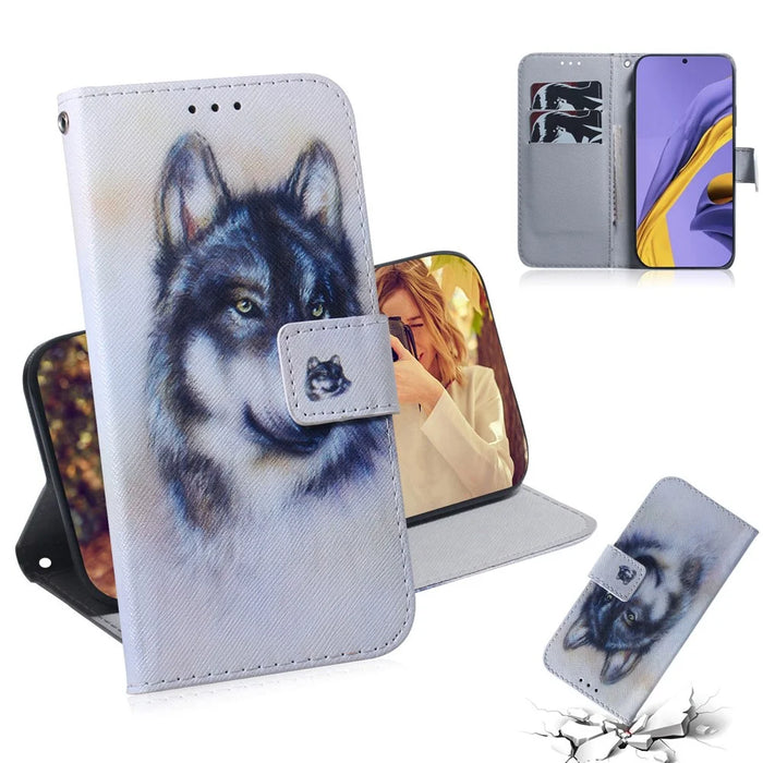 Pattern Printing Wallet Stand Leather Case for Samsung Galaxy A51 - Husky - 1