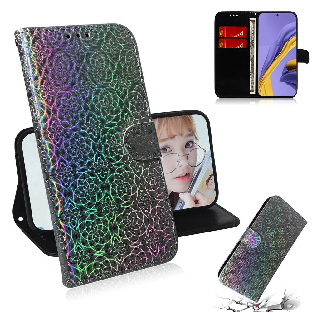 Pure Color Leather Phone Case with Wallet Stand for Samsung Galaxy A51 - Grey - 1