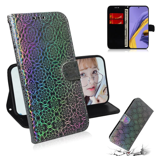 Pure Color Leather Phone Case with Wallet Stand for Samsung Galaxy A51 - Grey - 1