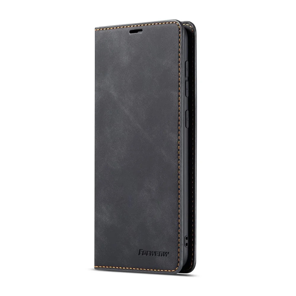 FORWENW for Samsung Galaxy A20e Fantasy Series Auto-absorbed Silky Touch Leather Wallet Cover - Black - 3