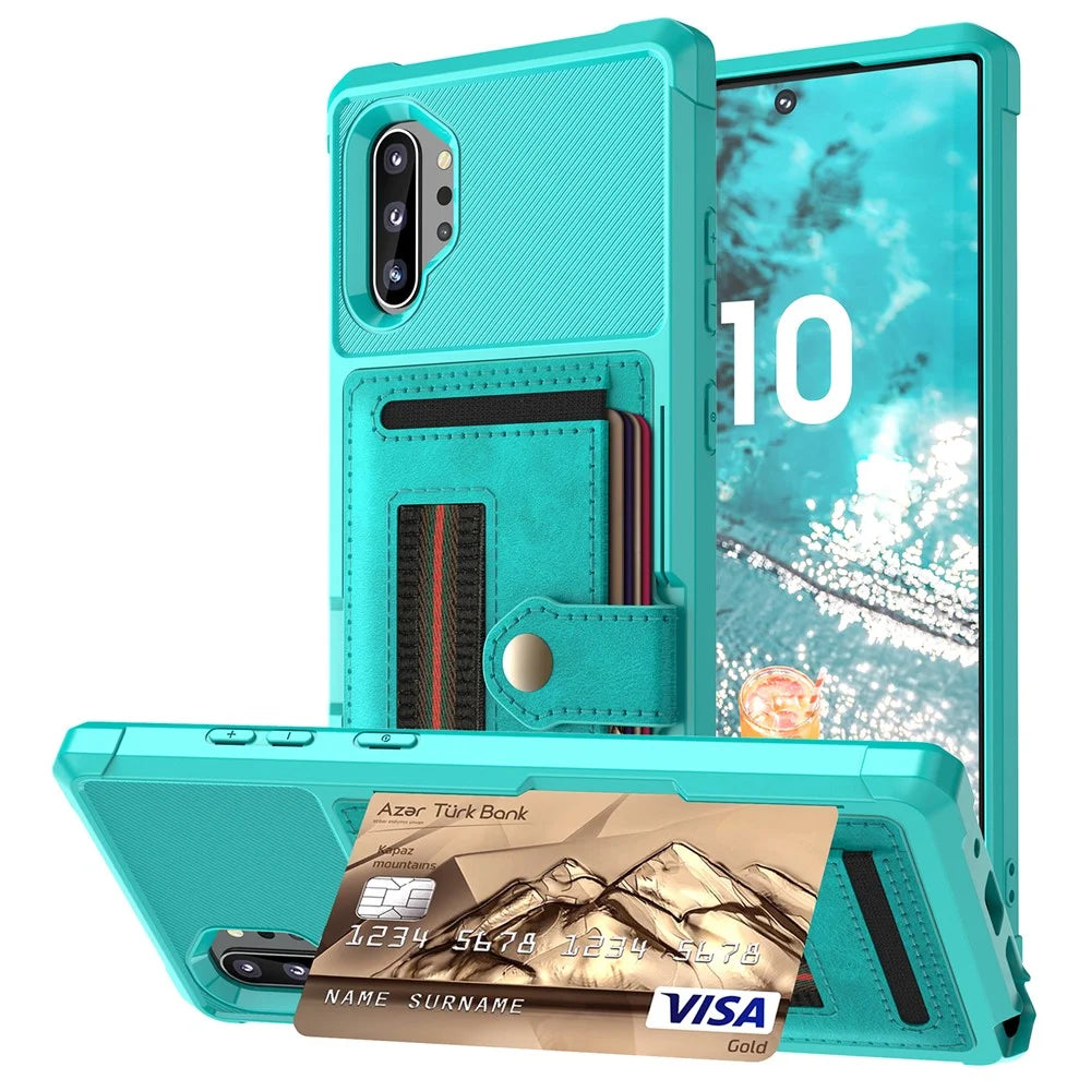 Phone Case with Card Slot and Elastic Finger Ring Strap Covering for Samsung Galaxy Note 10 Plus/10 Plus 5G - Baby Blue - 1