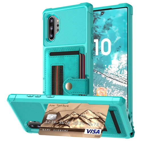 Phone Case with Card Slot and Elastic Finger Ring Strap Covering for Samsung Galaxy Note 10 Plus/10 Plus 5G - Baby Blue - 1