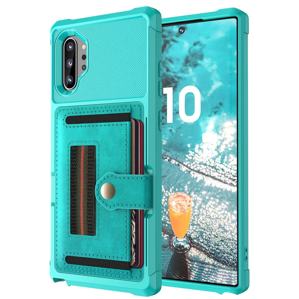 Phone Case with Card Slot and Elastic Finger Ring Strap Covering for Samsung Galaxy Note 10 Plus/10 Plus 5G - Baby Blue - 2