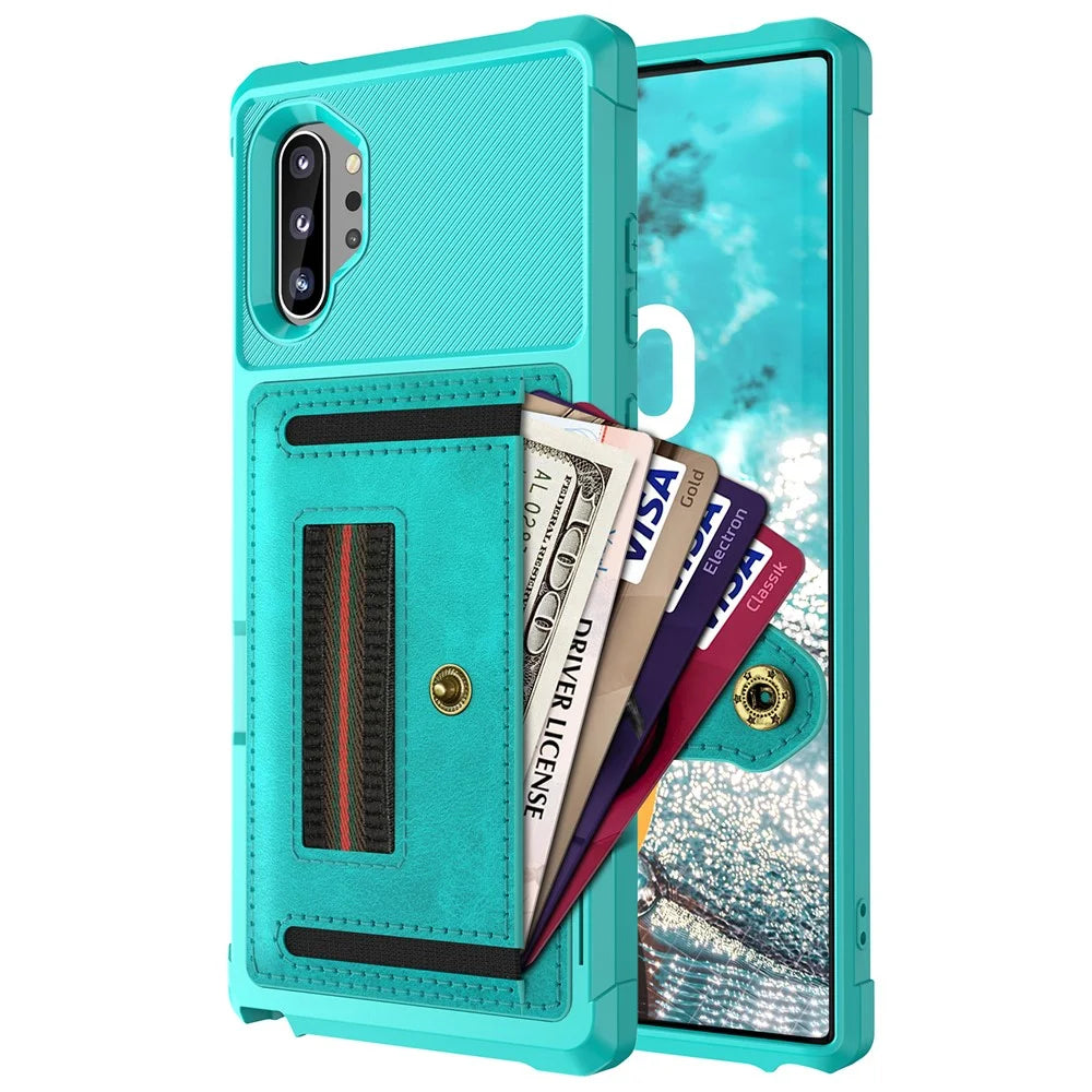 Phone Case with Card Slot and Elastic Finger Ring Strap Covering for Samsung Galaxy Note 10 Plus/10 Plus 5G - Baby Blue - 3