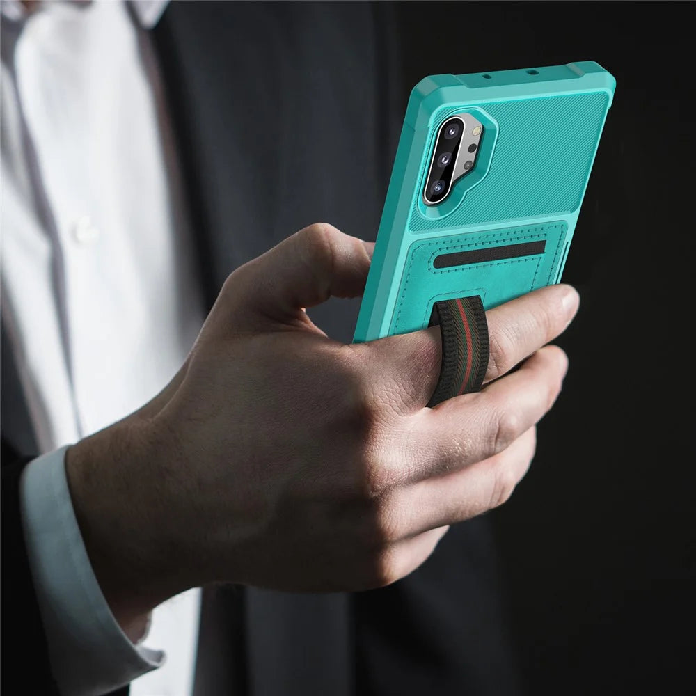 Phone Case with Card Slot and Elastic Finger Ring Strap Covering for Samsung Galaxy Note 10 Plus/10 Plus 5G - Baby Blue - 4