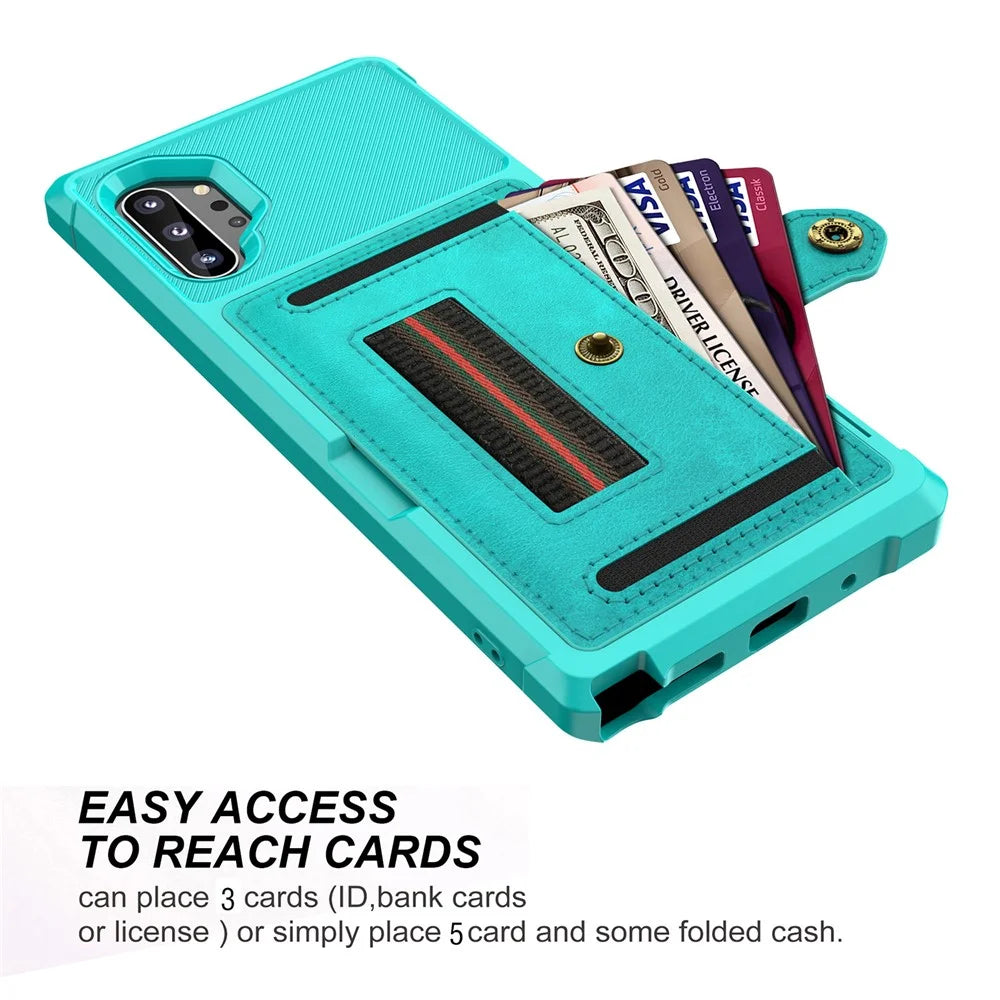 Phone Case with Card Slot and Elastic Finger Ring Strap Covering for Samsung Galaxy Note 10 Plus/10 Plus 5G - Baby Blue - 5