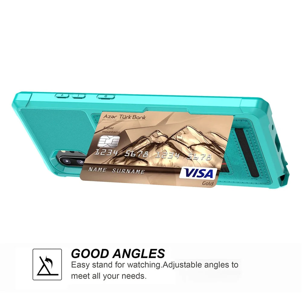 Phone Case with Card Slot and Elastic Finger Ring Strap Covering for Samsung Galaxy Note 10 Plus/10 Plus 5G - Baby Blue - 6