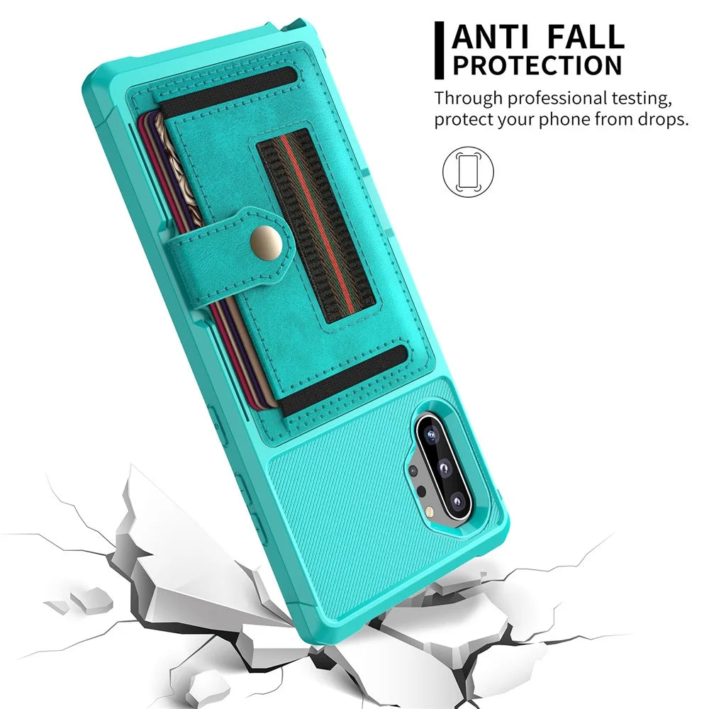Phone Case with Card Slot and Elastic Finger Ring Strap Covering for Samsung Galaxy Note 10 Plus/10 Plus 5G - Baby Blue - 7