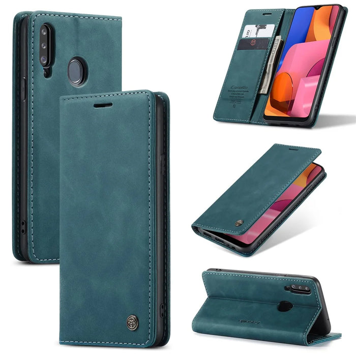 CASEME 013 Series Auto-absorbed Leather Wallet Case with Stand for Samsung Galaxy A20s - Blue - 1
