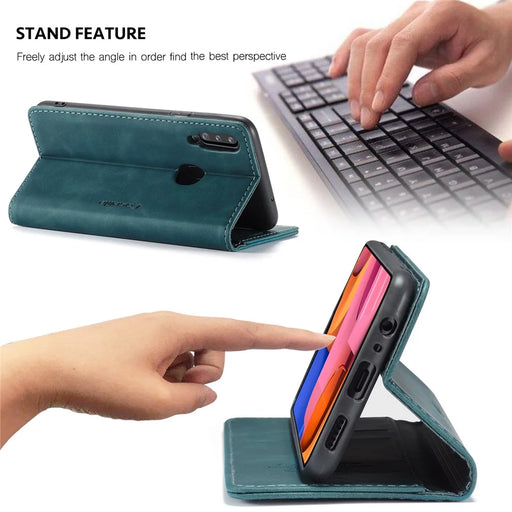 CASEME 013 Series Auto-absorbed Leather Wallet Case with Stand for Samsung Galaxy A20s - Blue - 2