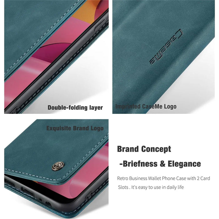 CASEME 013 Series Auto-absorbed Leather Wallet Case with Stand for Samsung Galaxy A20s - Blue - 3