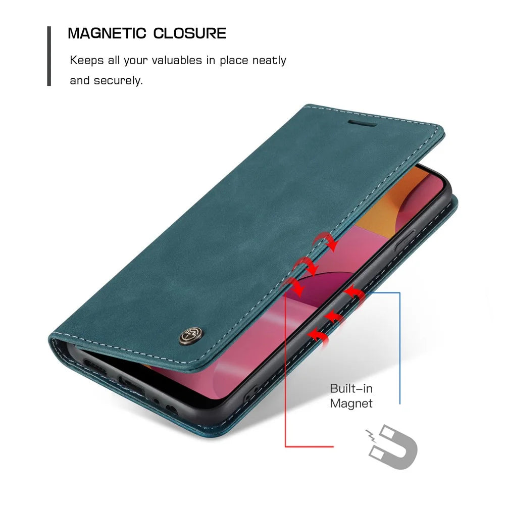 CASEME 013 Series Auto-absorbed Leather Wallet Case with Stand for Samsung Galaxy A20s - Blue - 5