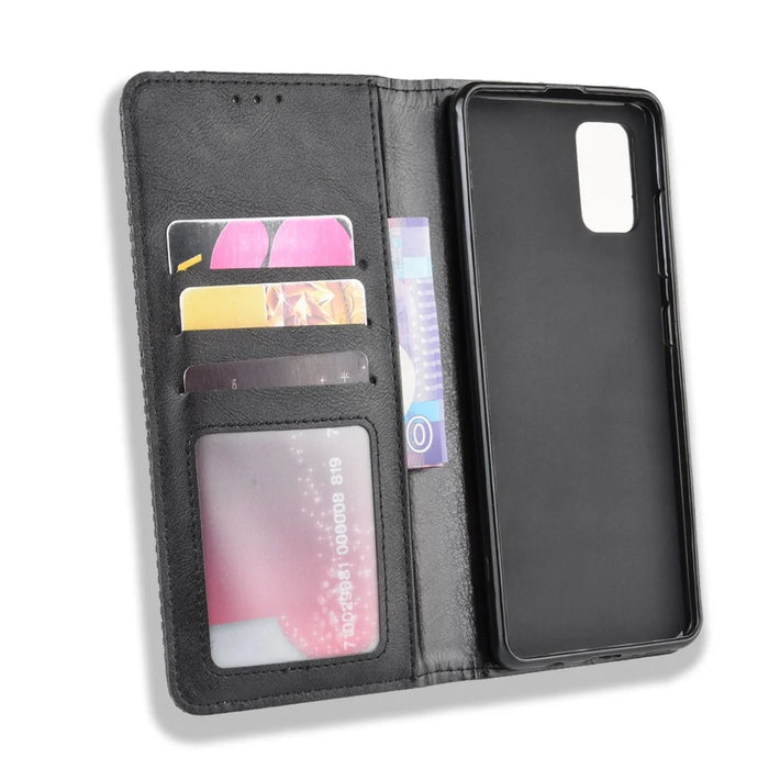 Retro Auto-absorbed Stylish Leather Cell Phone Casing for Samsung Galaxy A51 - Black - 5
