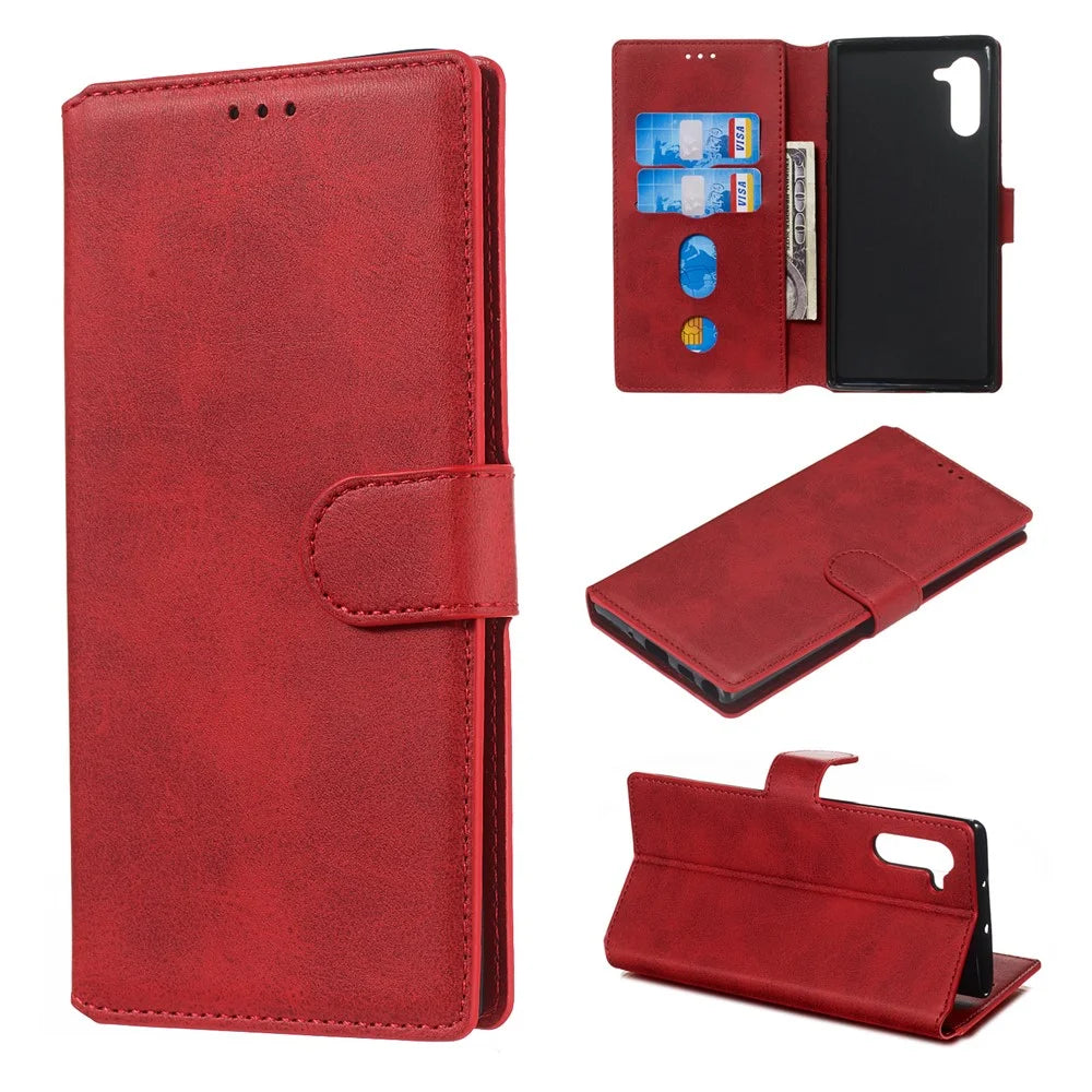 Classic Wallet Leather Stand Phone Casing for Samsung Galaxy Note 10/Note 10 5G - Red - 1