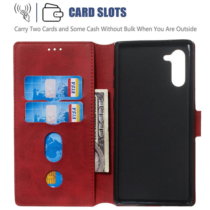 Classic Wallet Leather Stand Phone Casing for Samsung Galaxy Note 10/Note 10 5G - Red - 5