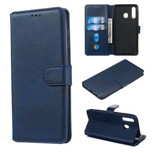 Classic Wallet Leather Stand Phone Protective Casing for Samsung Galaxy A20/A30/M10s - Blue - 1