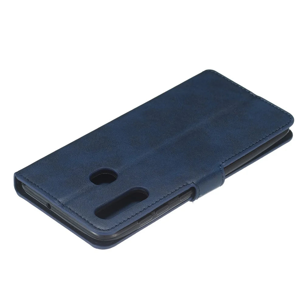 Classic Wallet Leather Stand Phone Protective Casing for Samsung Galaxy A20/A30/M10s - Blue - 7