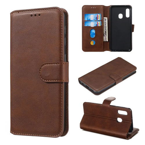 Classic Wallet Leather Stand Phone Protective Cover for Samsung Galaxy A40 - Brown - 1