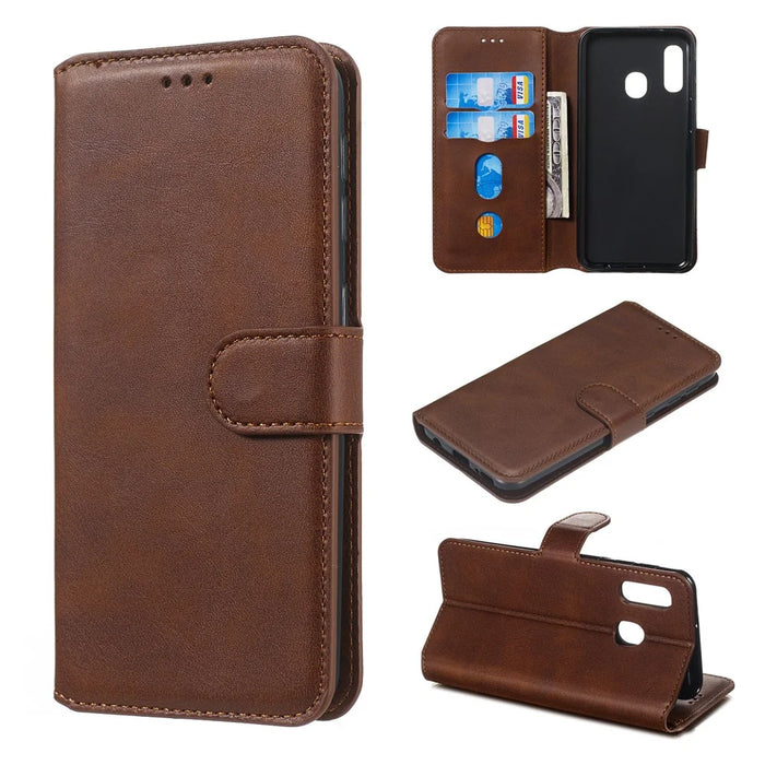 Classic Wallet Leather Stand Phone Protective Cover for Samsung Galaxy A40 - Brown - 1