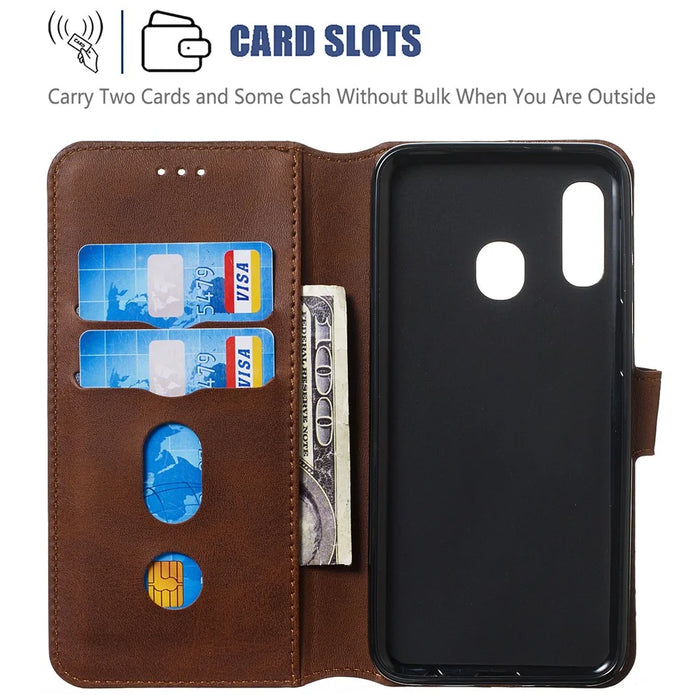 Classic Wallet Leather Stand Phone Protective Cover for Samsung Galaxy A40 - Brown - 5