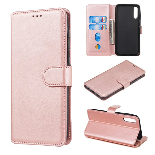 Classic Wallet Leather Stand Mobile Phone Casing for Samsung Galaxy A70/A70s - Rose Gold - 1