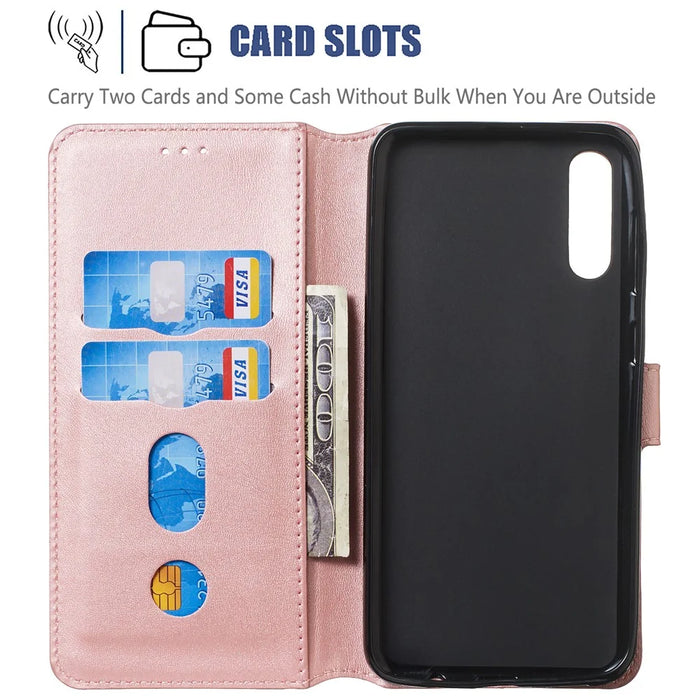 Classic Wallet Leather Stand Mobile Phone Casing for Samsung Galaxy A70/A70s - Rose Gold - 5
