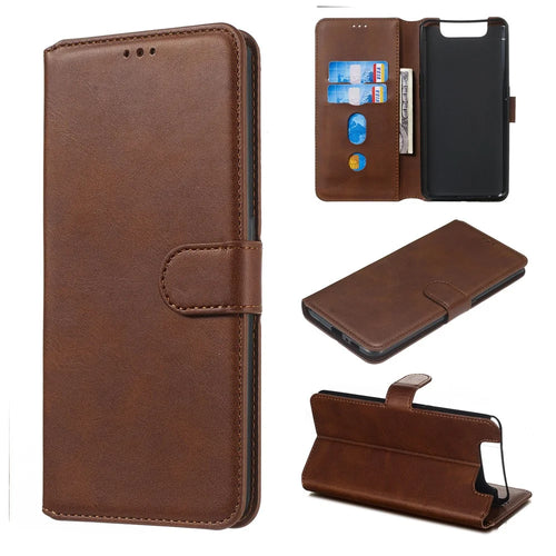 Classic Wallet Leather Stand Phone Cover Casing for Samsung Galaxy A80/A90 - Brown - 1