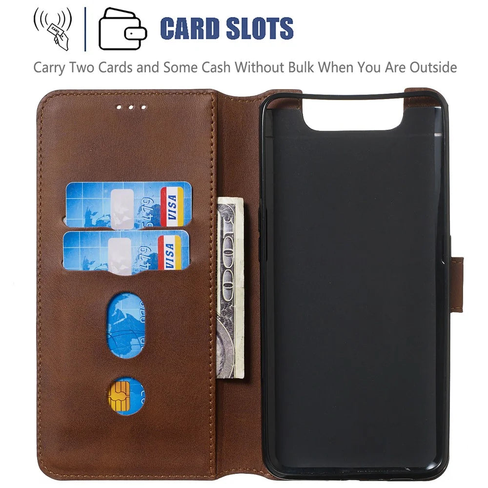 Classic Wallet Leather Stand Phone Cover Casing for Samsung Galaxy A80/A90 - Brown - 5