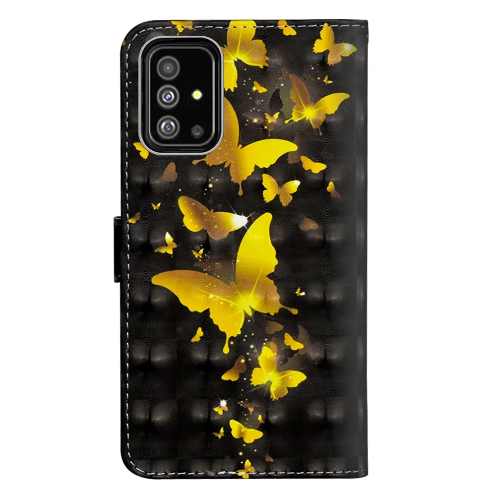 Pattern Printed Leather Case for Samsung Galaxy A51 Magnetic Wallet Case with Stand Holder Flip Cover with Card Slots and Strap - Gold Butterflies - 3