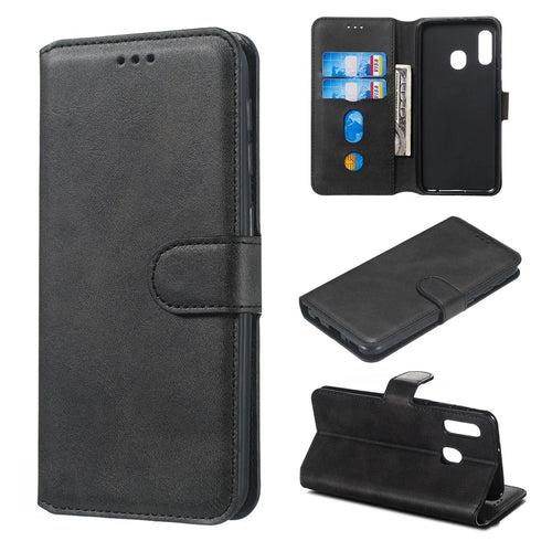Classic Wallet Leather Stand Phone Protective Cover for Samsung Galaxy A20e - Black - 1