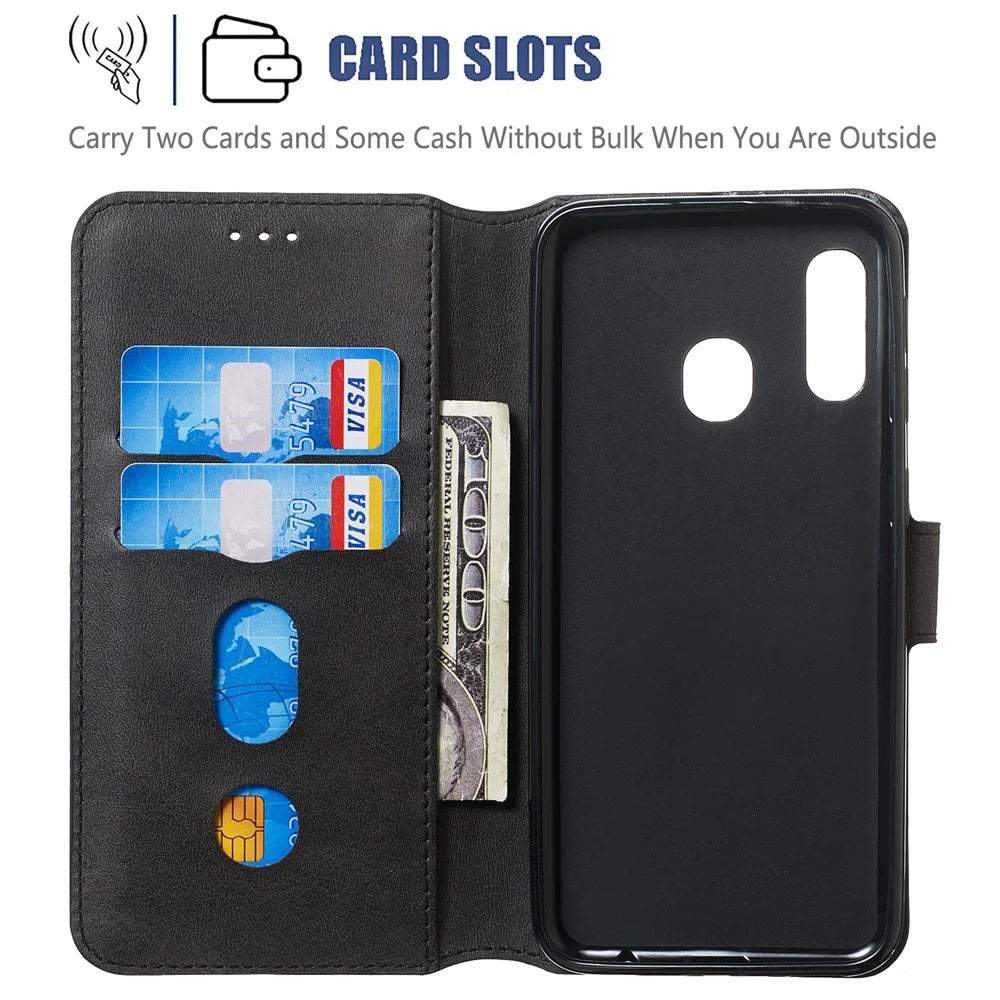 Classic Wallet Leather Stand Phone Protective Cover for Samsung Galaxy A20e - Black - 5