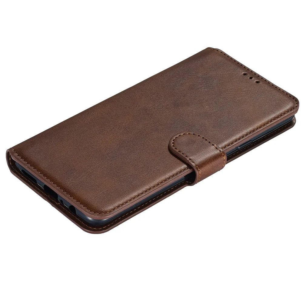 For Samsung Galaxy A20s Solid Color Protective Leather Wallet Cover Shell - Brown - 5