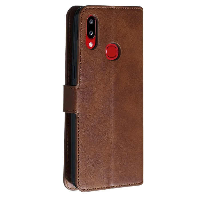 Solid Color Wallet Stand Leather Protective Case for Samsung Galaxy A10s - Brown - 3