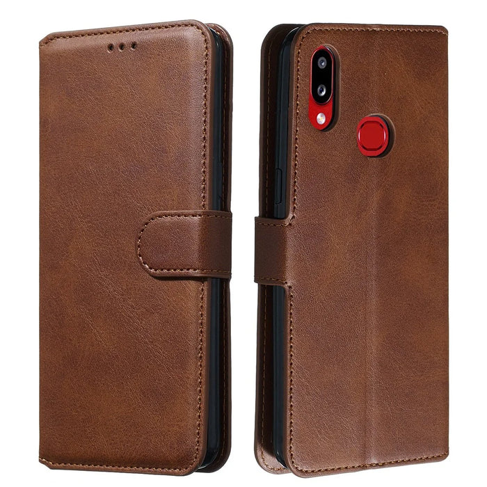 Solid Color Wallet Stand Leather Protective Case for Samsung Galaxy A10s - Brown - 4