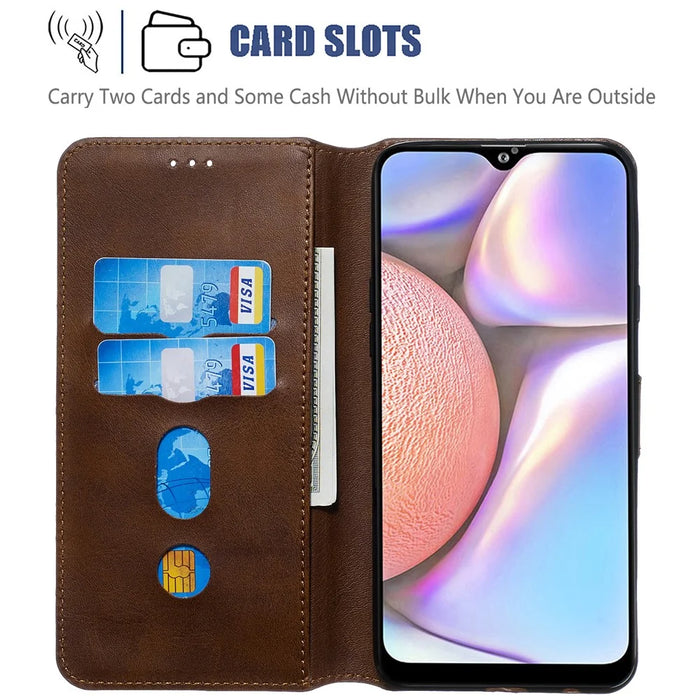 Solid Color Wallet Stand Leather Protective Case for Samsung Galaxy A10s - Brown - 7