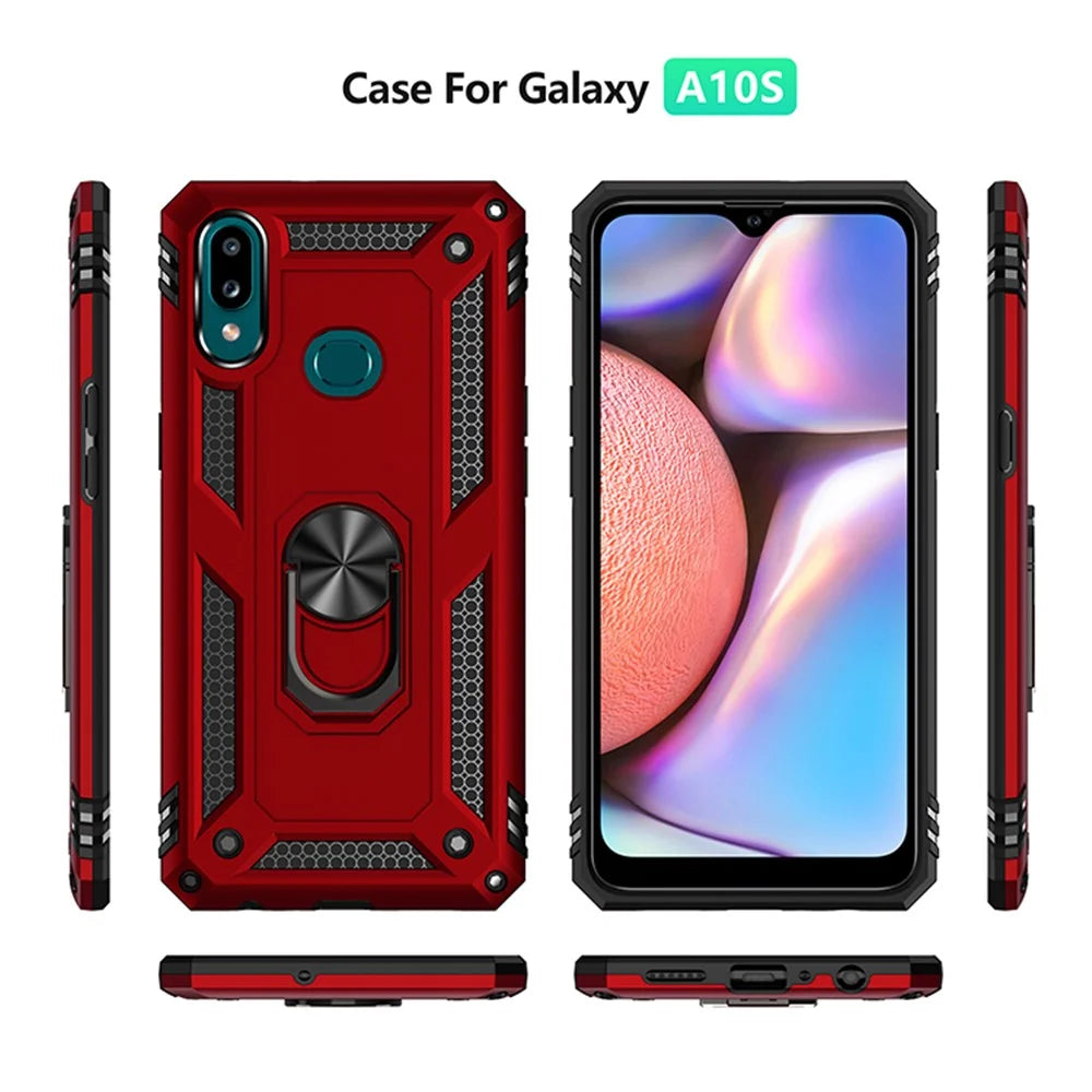 Drop Resistance PC+TPU Kickstand Mobile Phone Cover for Samsung Galaxy A10s - Red - 3