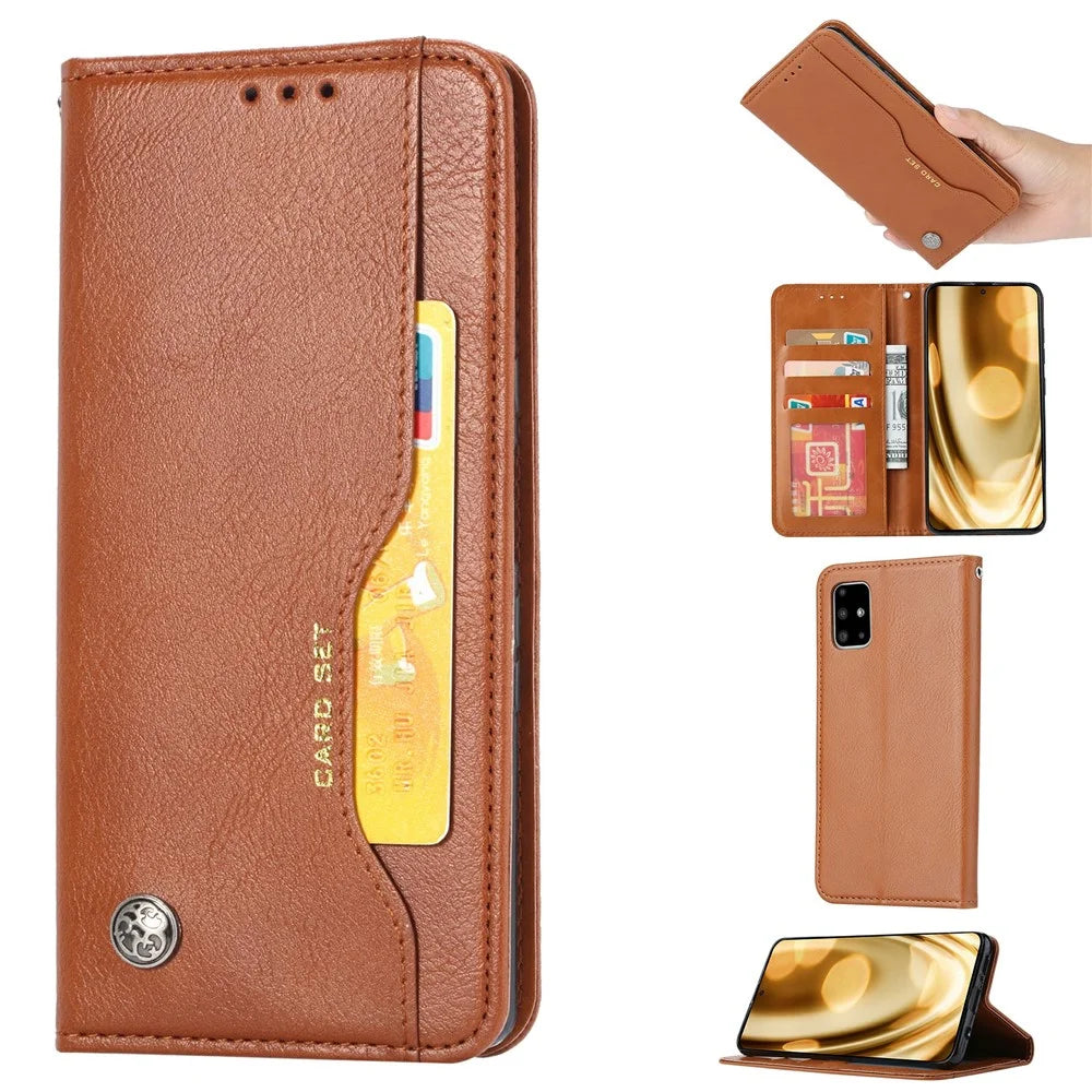 Auto-absorbed Wallet Stand Leather Cover for Samsung Galaxy A51 - Brown - 1